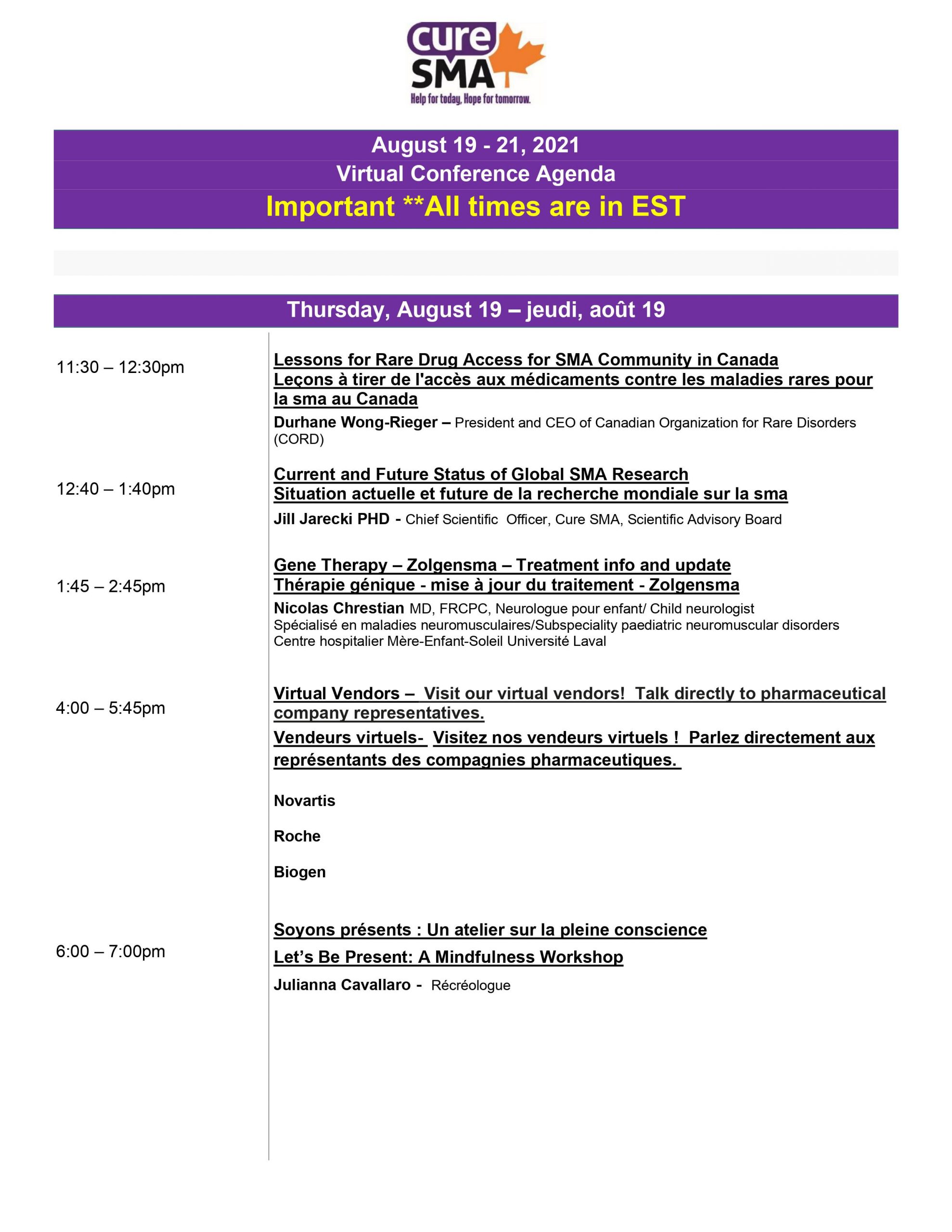 August 19 - 21, 2021 Virtual Conference Agenda